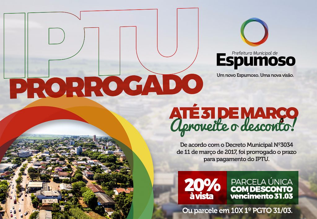 Prorrogado prazo para pagamento do IPTU.
