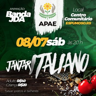 Sábado acontece o Tradicional Jantar Italiano.