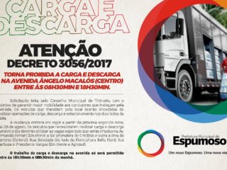 Decreto Municipal 3056/2017 define horário de carga e descarga no centro da cidade.