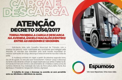 Decreto Municipal 3056/2017 define horário de carga e descarga no centro da cidade.