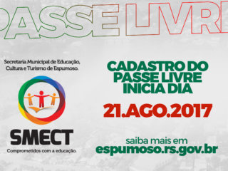 CADASTRO DO PASSE LIVRE INICIA DIA 21 DE AGOSTO DE 2017.