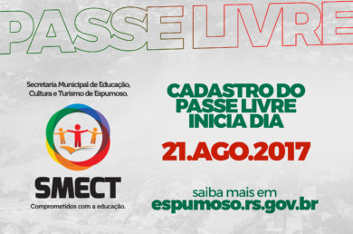 CADASTRO DO PASSE LIVRE INICIA DIA 21 DE AGOSTO DE 2017.