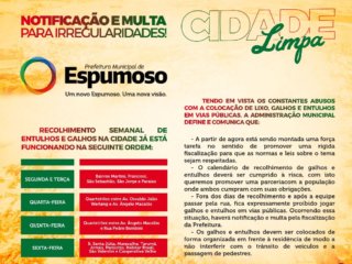 CIDADE LIMPA – Novo calendário semanal de recolhimento!
