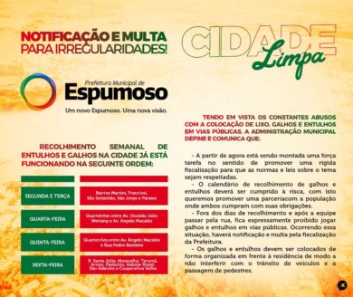 CIDADE LIMPA – Novo calendário semanal de recolhimento!