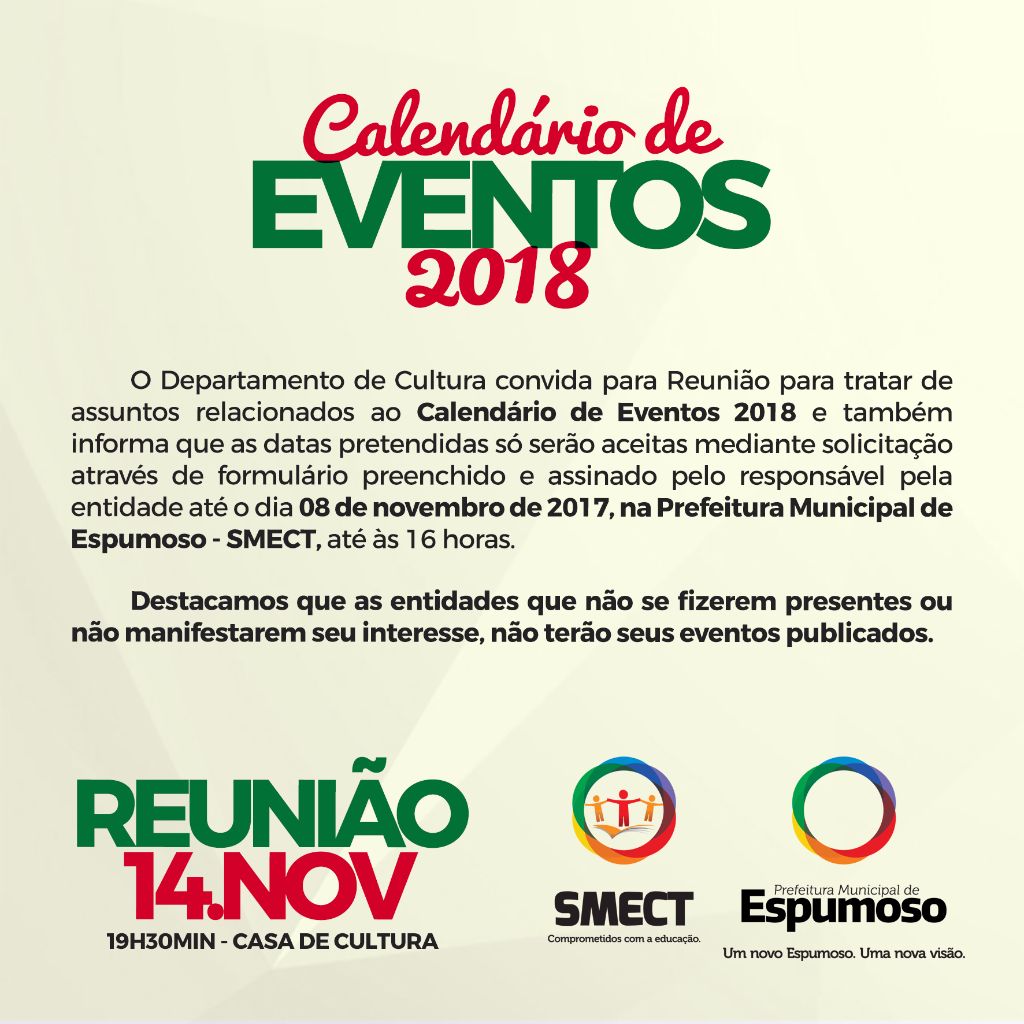 CULTURA – Calendário de Eventos 2018