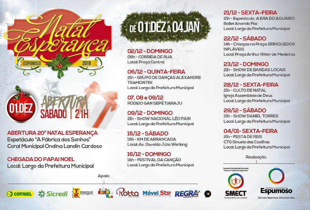 NATAL ESPERANÇA 2018 – Programação Completa