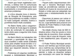 Prefeitura realiza balanço dos estragos feitos pelo grande volume de chuvas: