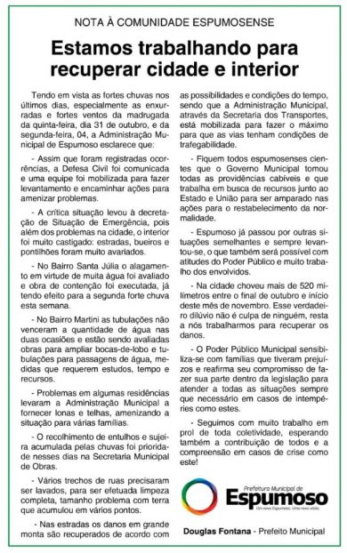 Prefeitura realiza balanço dos estragos feitos pelo grande volume de chuvas: