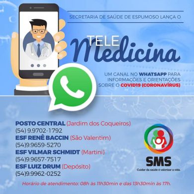 SAUDE I Novas diretrizes da SMS de Espumoso para prevenção ao coronavirus