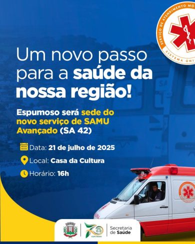 Espumoso será sede do novo serviço de SAMU Avançado (SA 42)