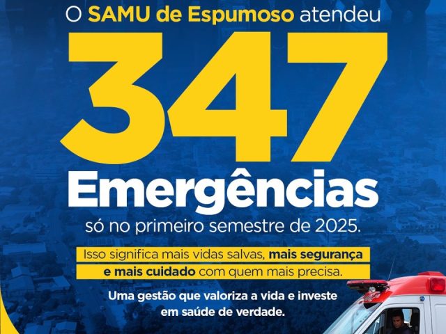 SAMU de Espumoso atendeu a 347 emergências no primeiro semestre de 2025