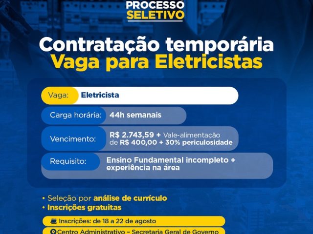 Prefeitura de Espumoso oferece vaga para eletricista
