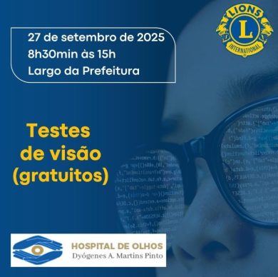 Teste de visão grátis no Largo da Prefeitura Municipal, neste sábado, dia 27