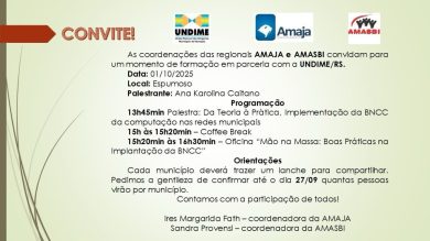 Coordenações das regionais AMAJA e AMASBI reúnem-se hoje (01) para um momento de formação em parceria com a UNDIME/RS.