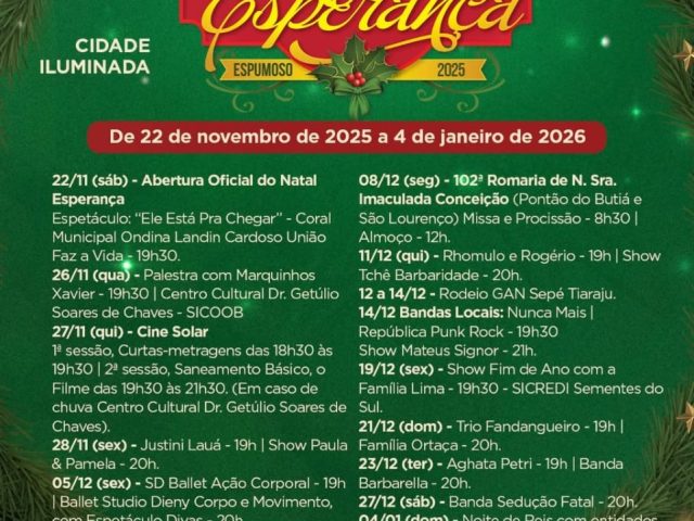 Programação do Natal Esperança 2025