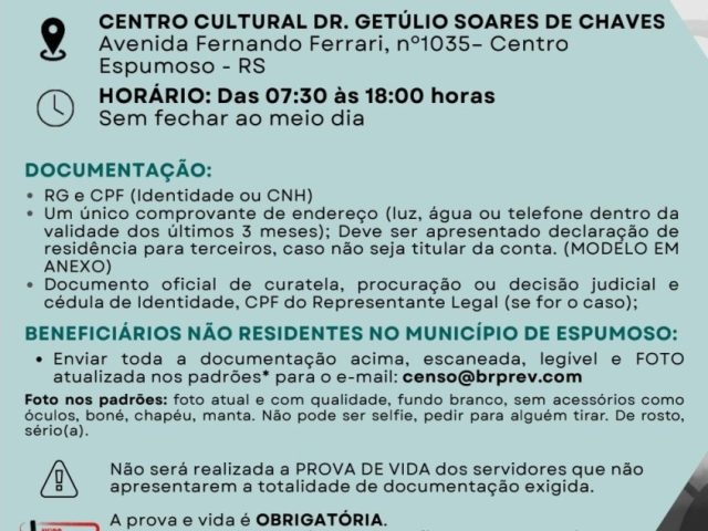 Administração Municipal de Espumoso alerta aposentados e pensionistas