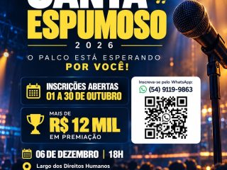 Canta Espumoso 2026 abre inscrições para Festival Municipal da Canção