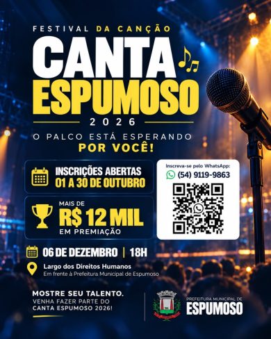 Canta Espumoso 2026 abre inscrições para Festival Municipal da Canção